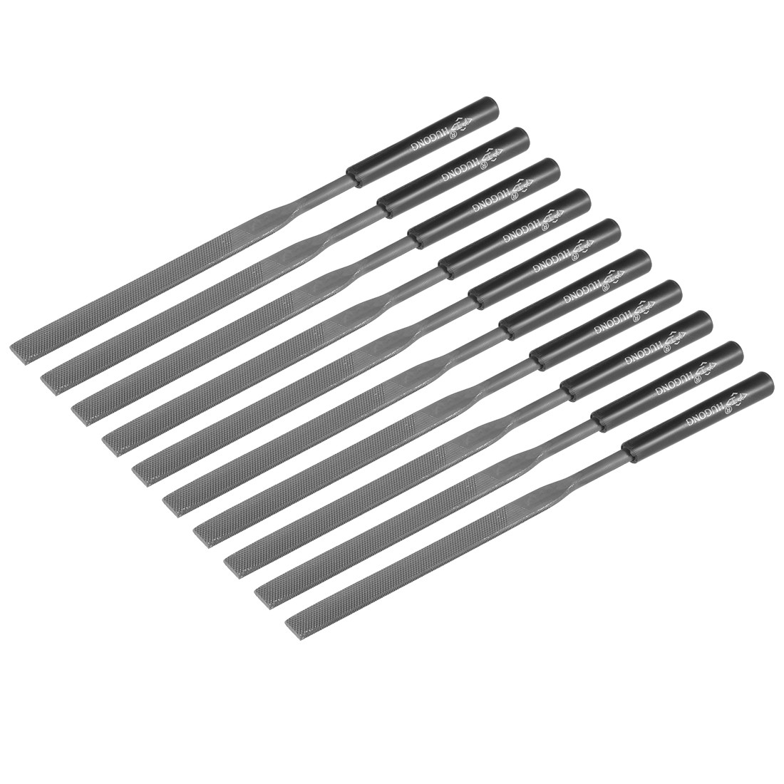 10Pcs Second Cut Steel Flat Needle File with Plastic Handle, 5mm x 180mm