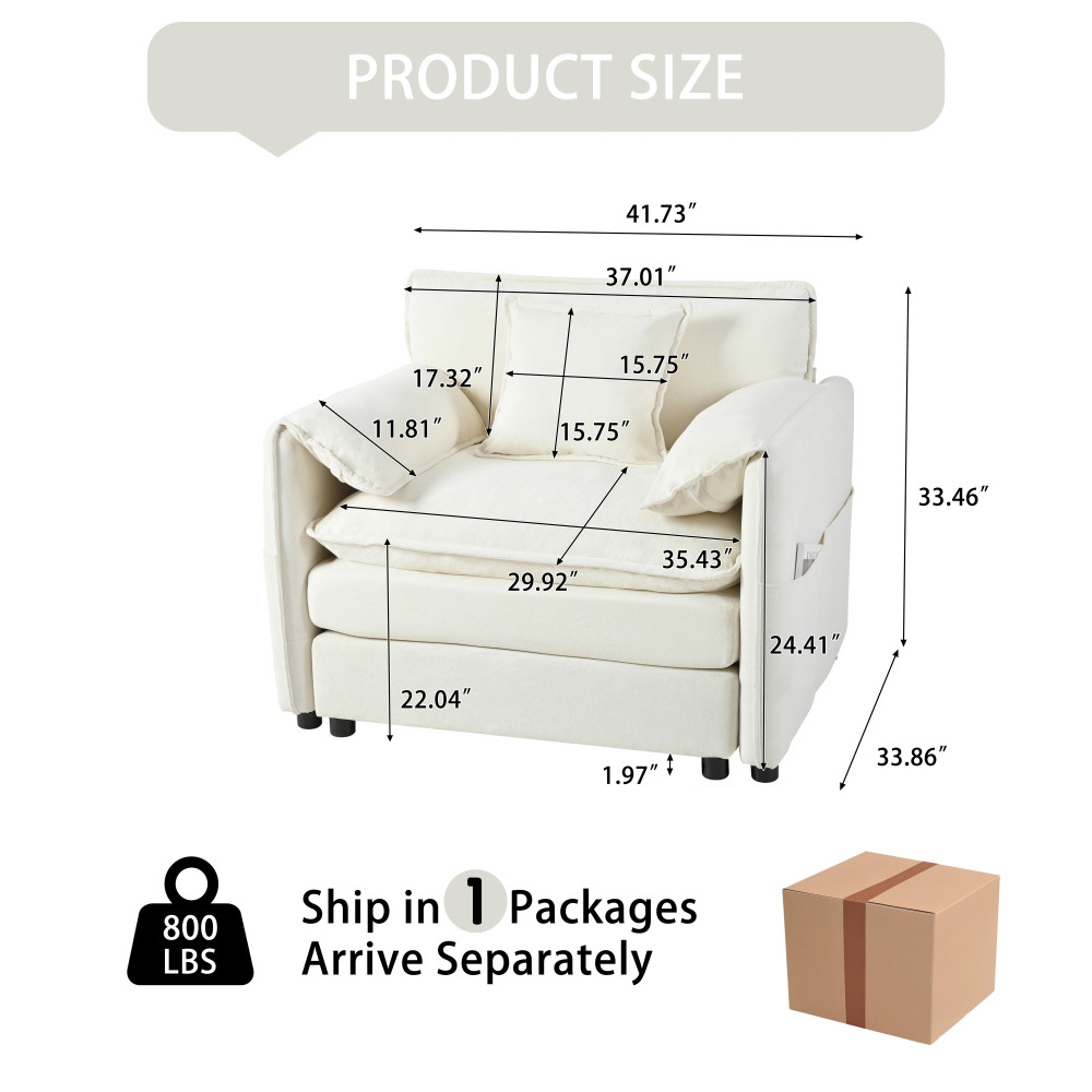 Modern Beige Chenille Armchair w/ Pillow for Living Room, Bedroom
