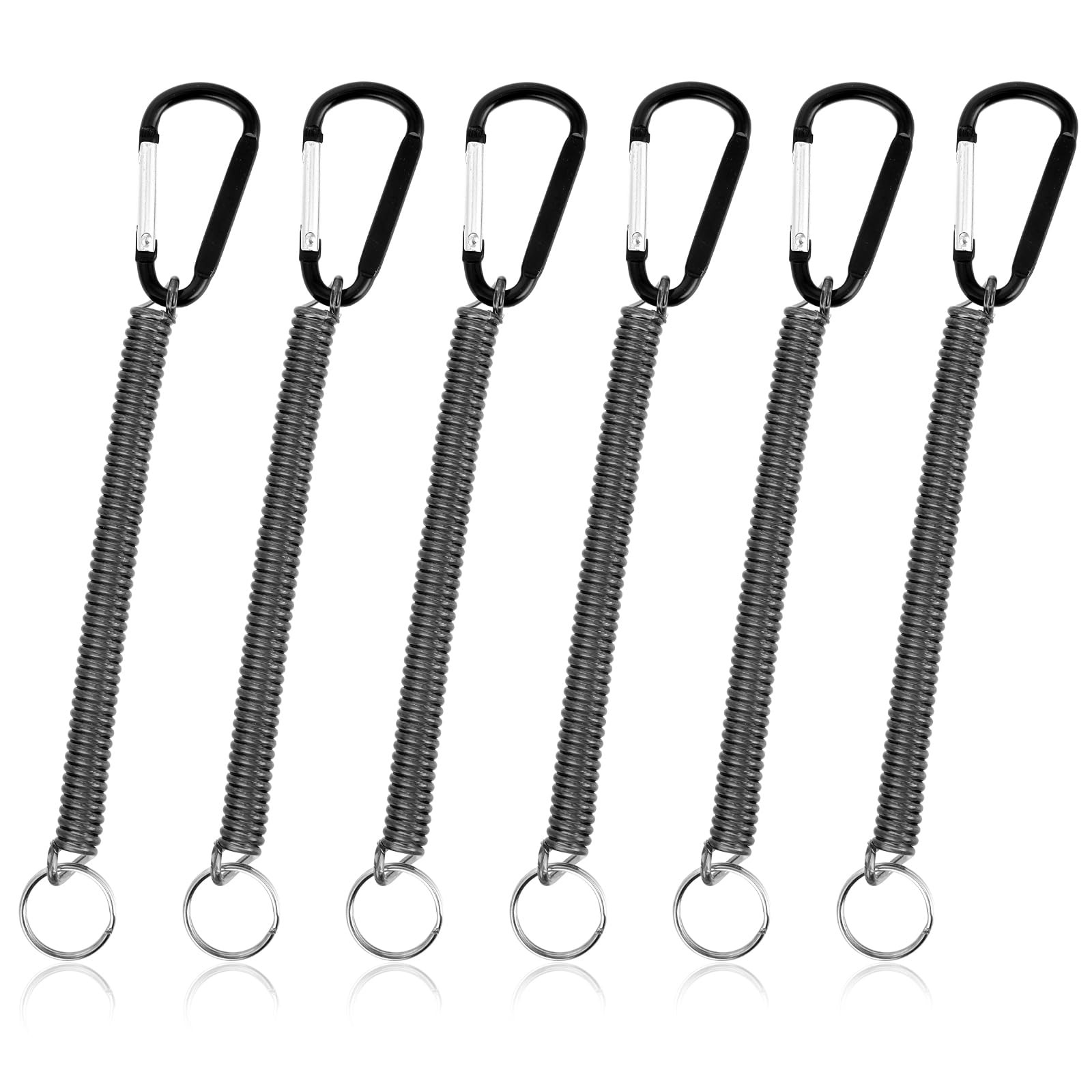 Retractable Coiled Lanyard Spring Fishing Tool with Carabiner and Split Ring