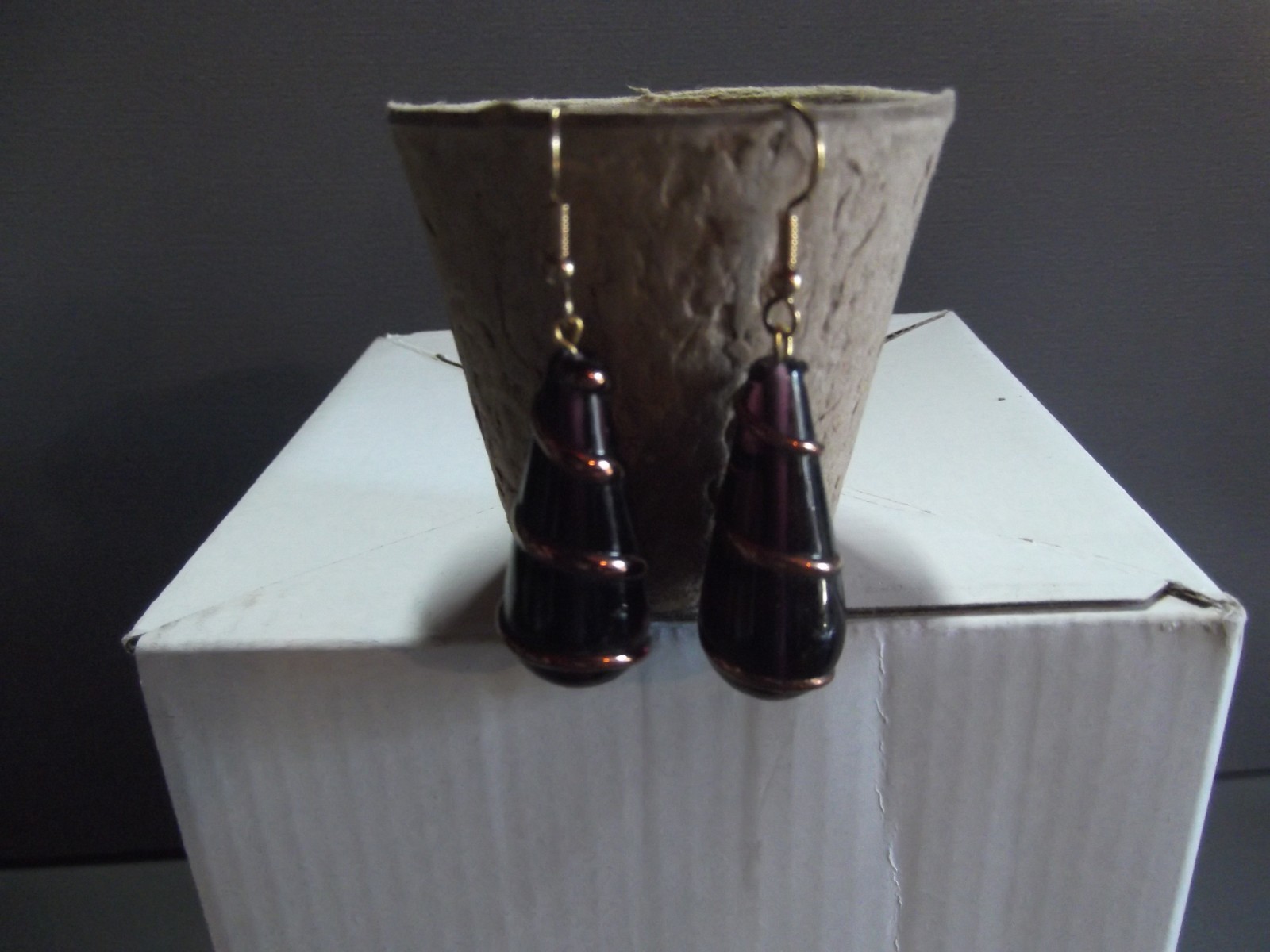 1 Pair Old Dangle Drop Big Glass Purple Teardrop 1.5"in