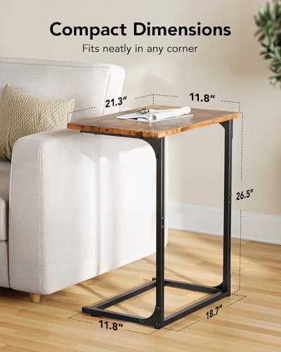 C-Shaped Side Table, C-Table for Sofa, End Table with Vintage Rustic Brown