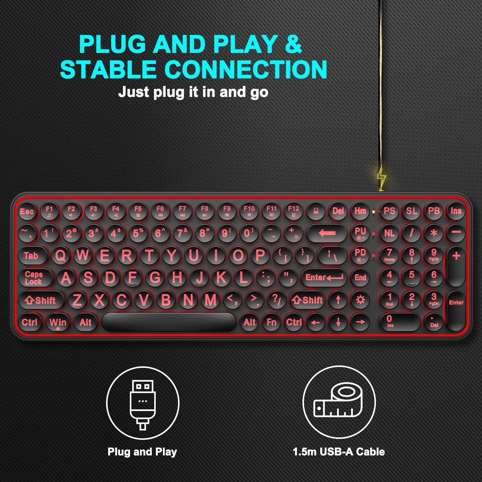 Large Print Backlit Keyboard,Usb Wired Lighted Computer Keyboard with 7-Color Ba