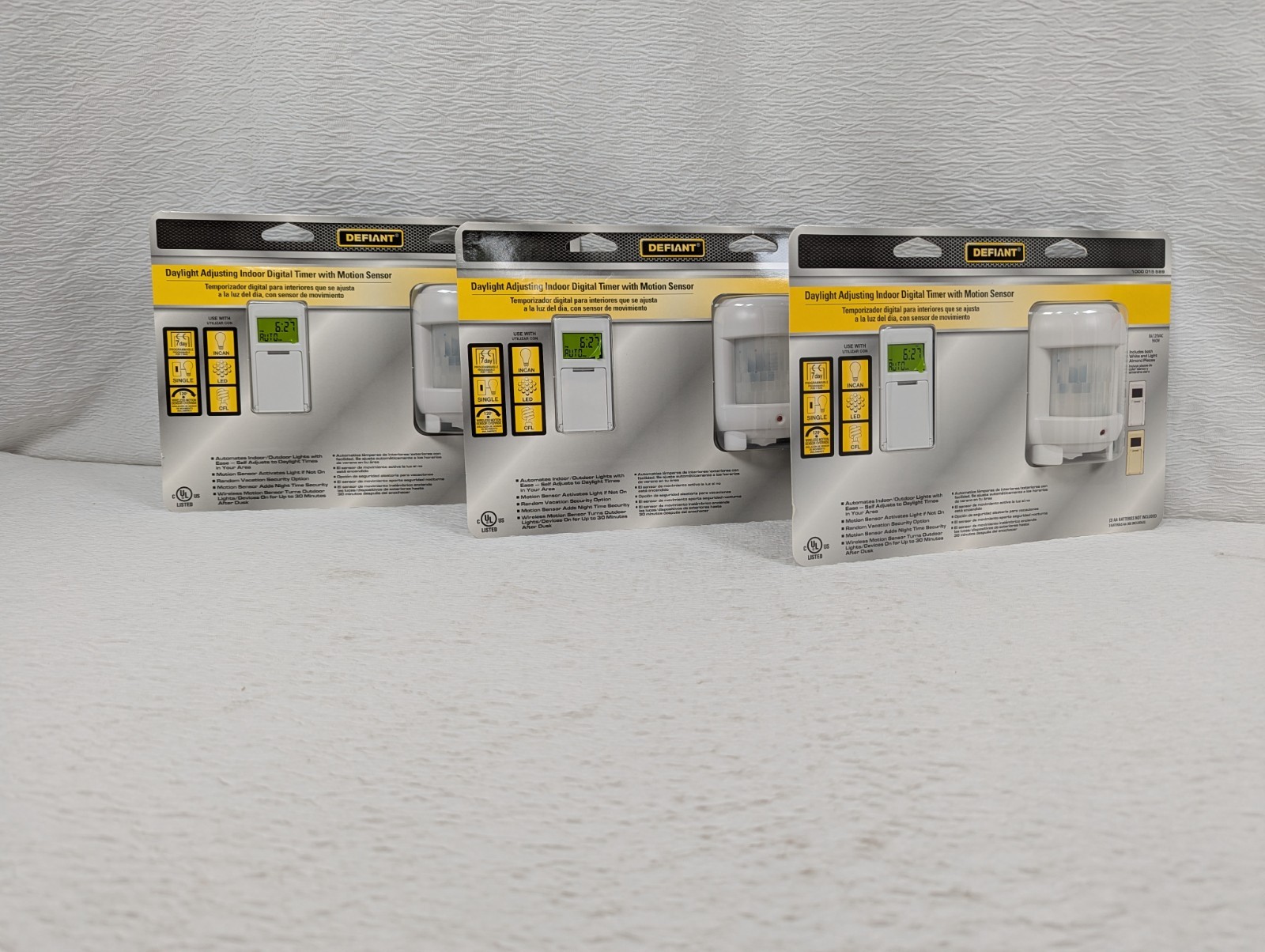 Defiant Daylight Adjusting Indoor Digital TImer W/ Motion Sensor - 3 Pack