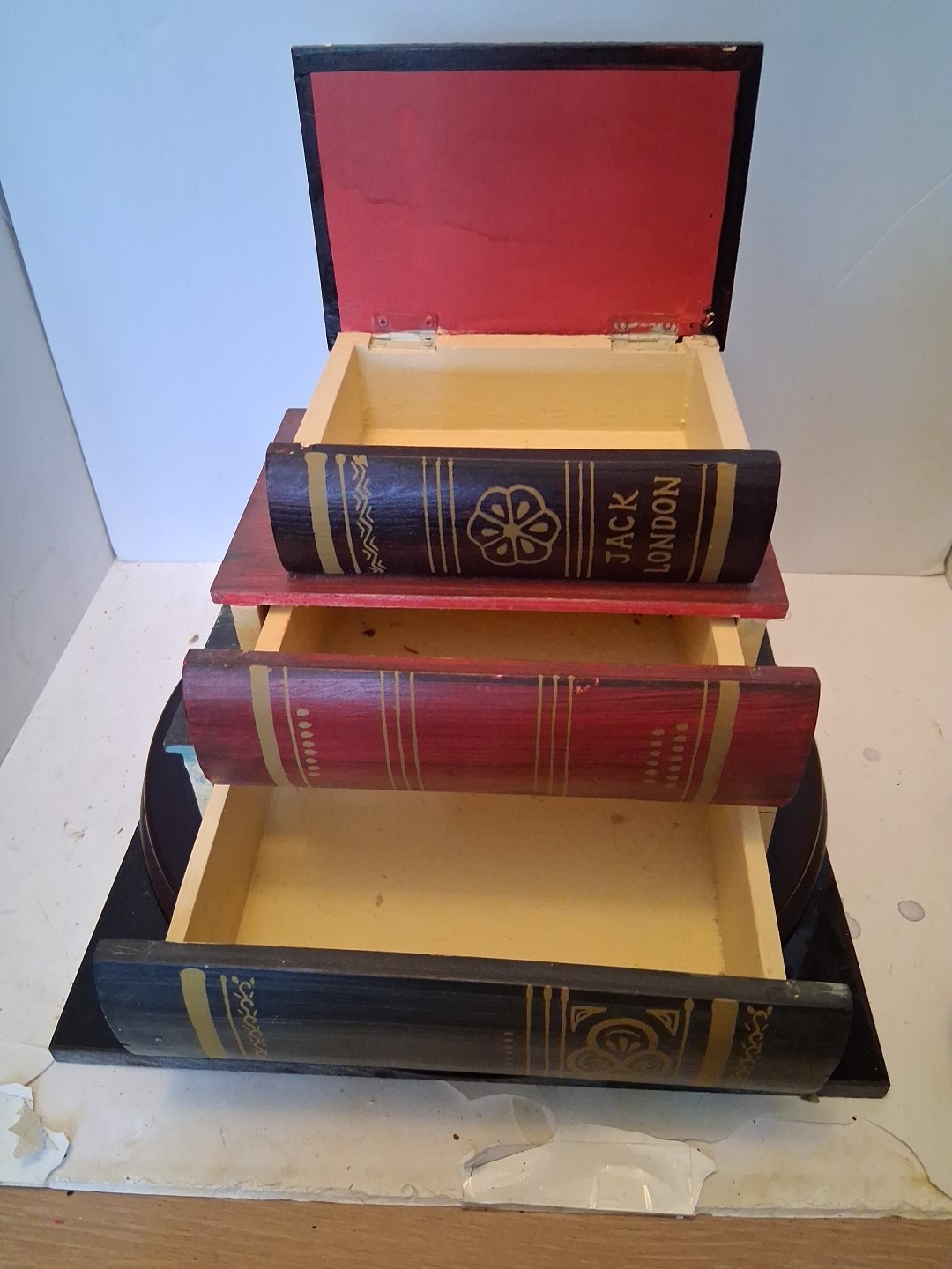 Vintage Wooden Book Stacked Stash Box Hidden Diversion Safe Secret Compartments