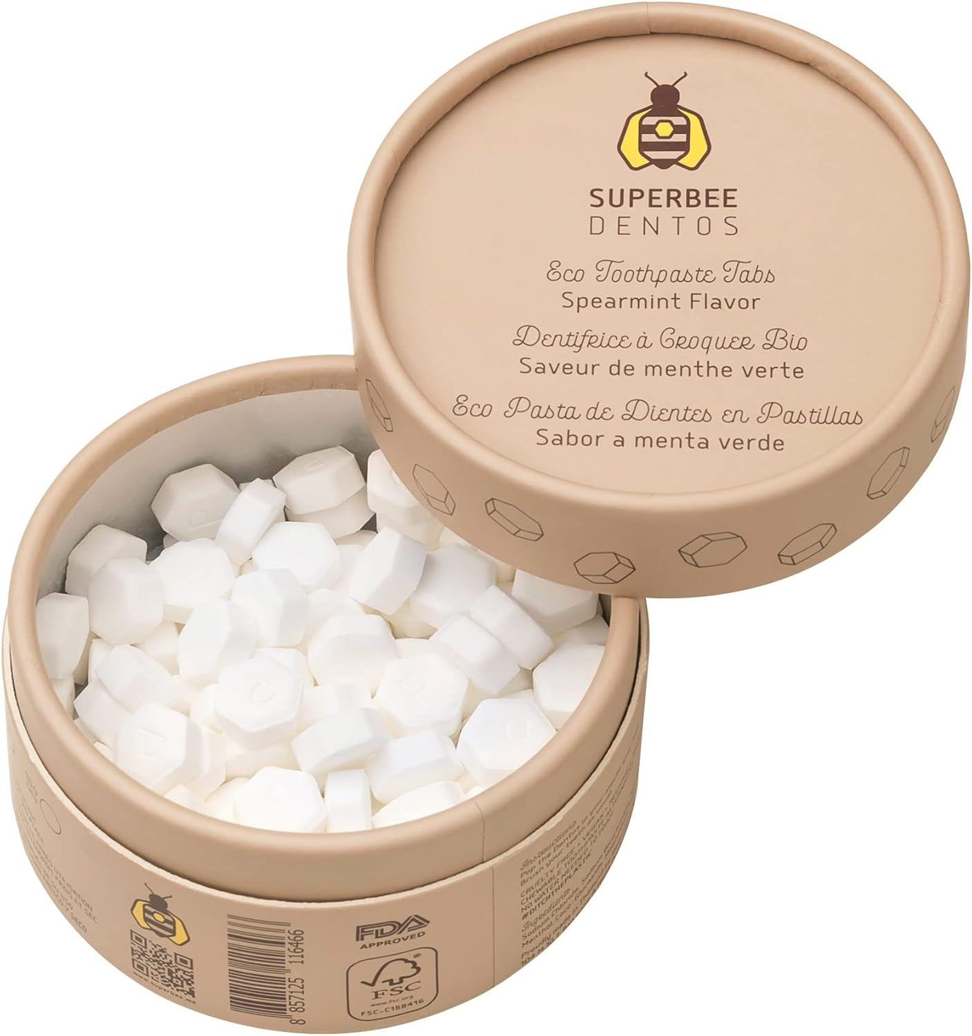 Superbee Dentos Toothpaste Tablets 100 Tabs Fluoride Free Spearmint | Chewable W