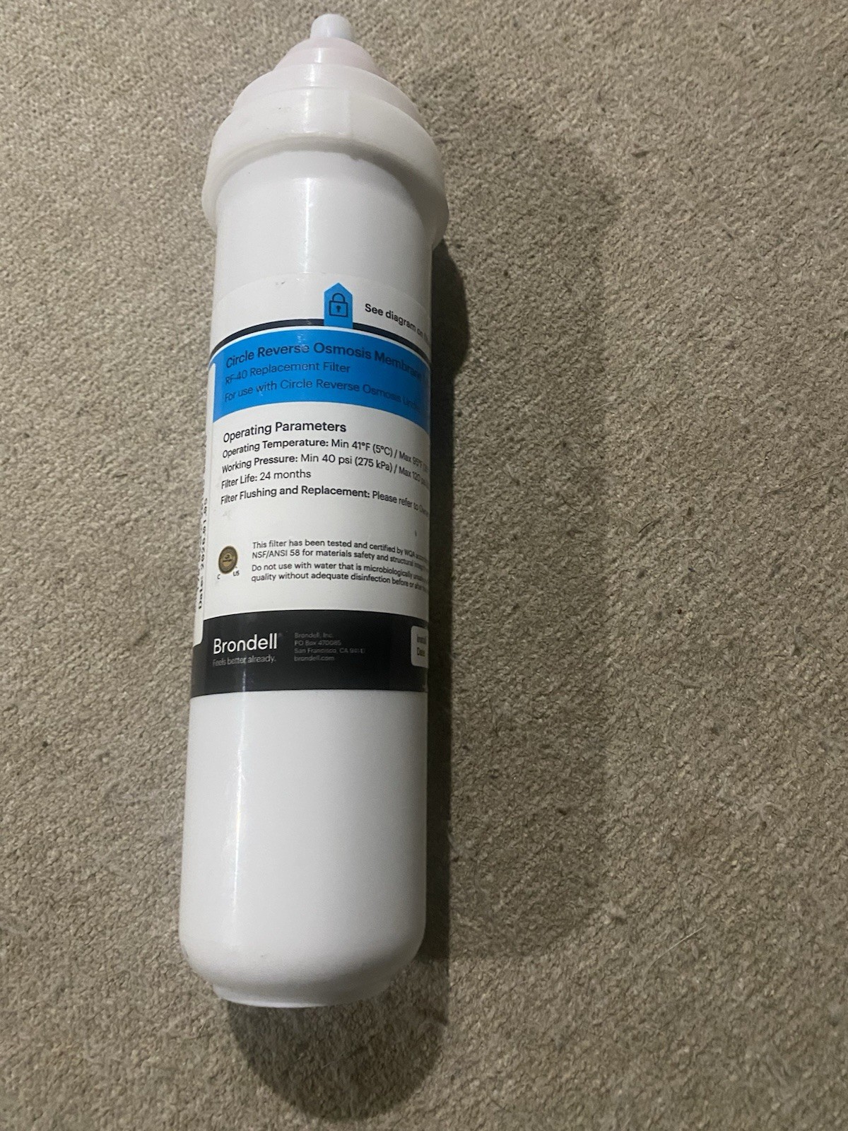 Brondell H20 RC100 Circle RO Membrane Replacement Filter RF-40 Under Sink Water