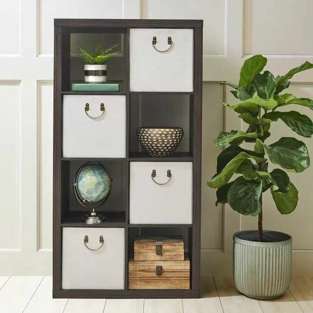 Large 8-Cube Open Storage Organizer Shelves Bookcase, Easy Assembly, Tobacco Oak