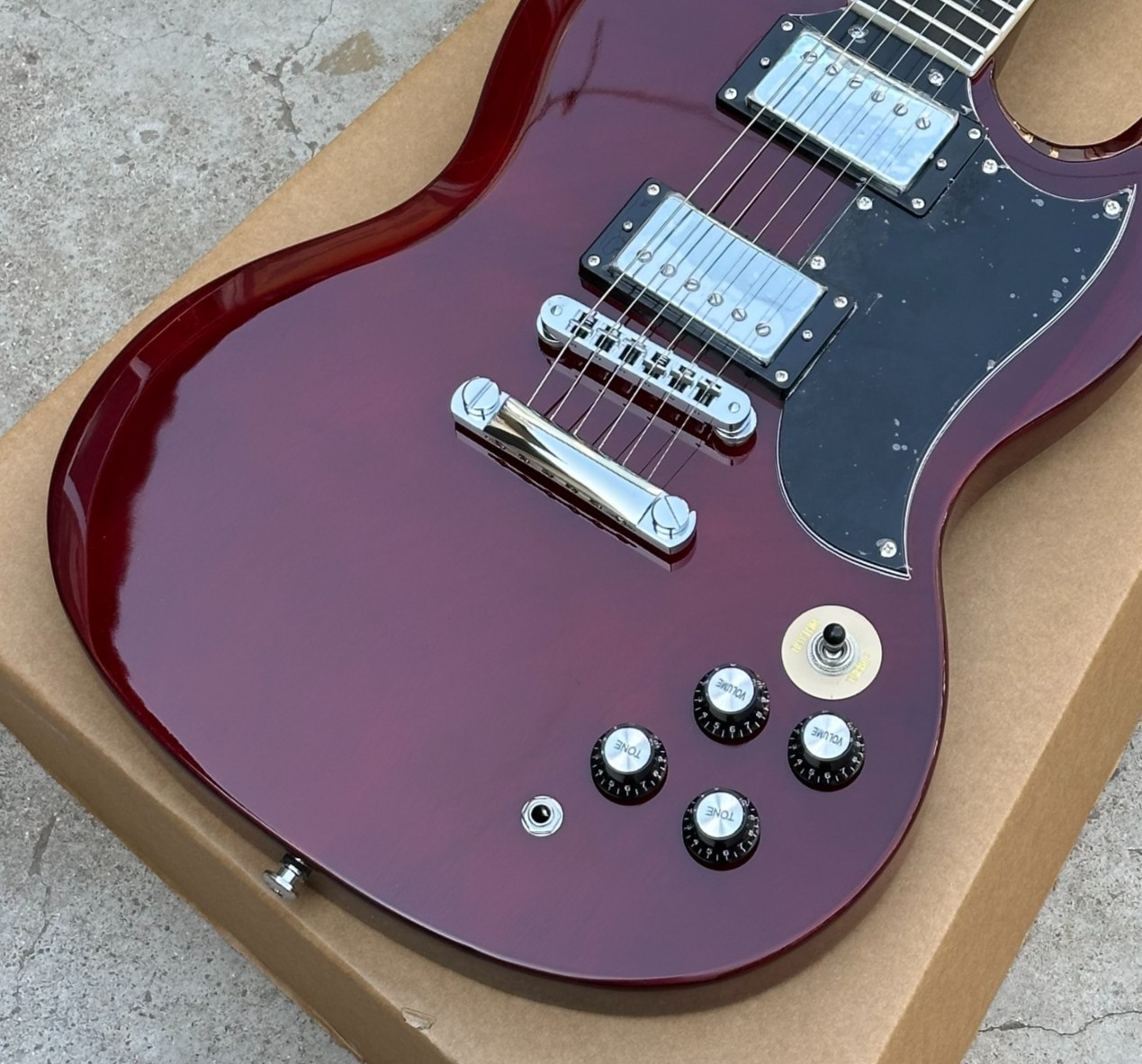 Angus Young Style SG 400 Electric Guitar Mahogany Dark Wine Red Lightning Inlays