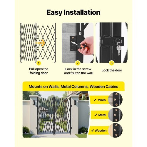 Double Folding Security Gate, Lockable Scissor Gate with 360?° Swivel Caster