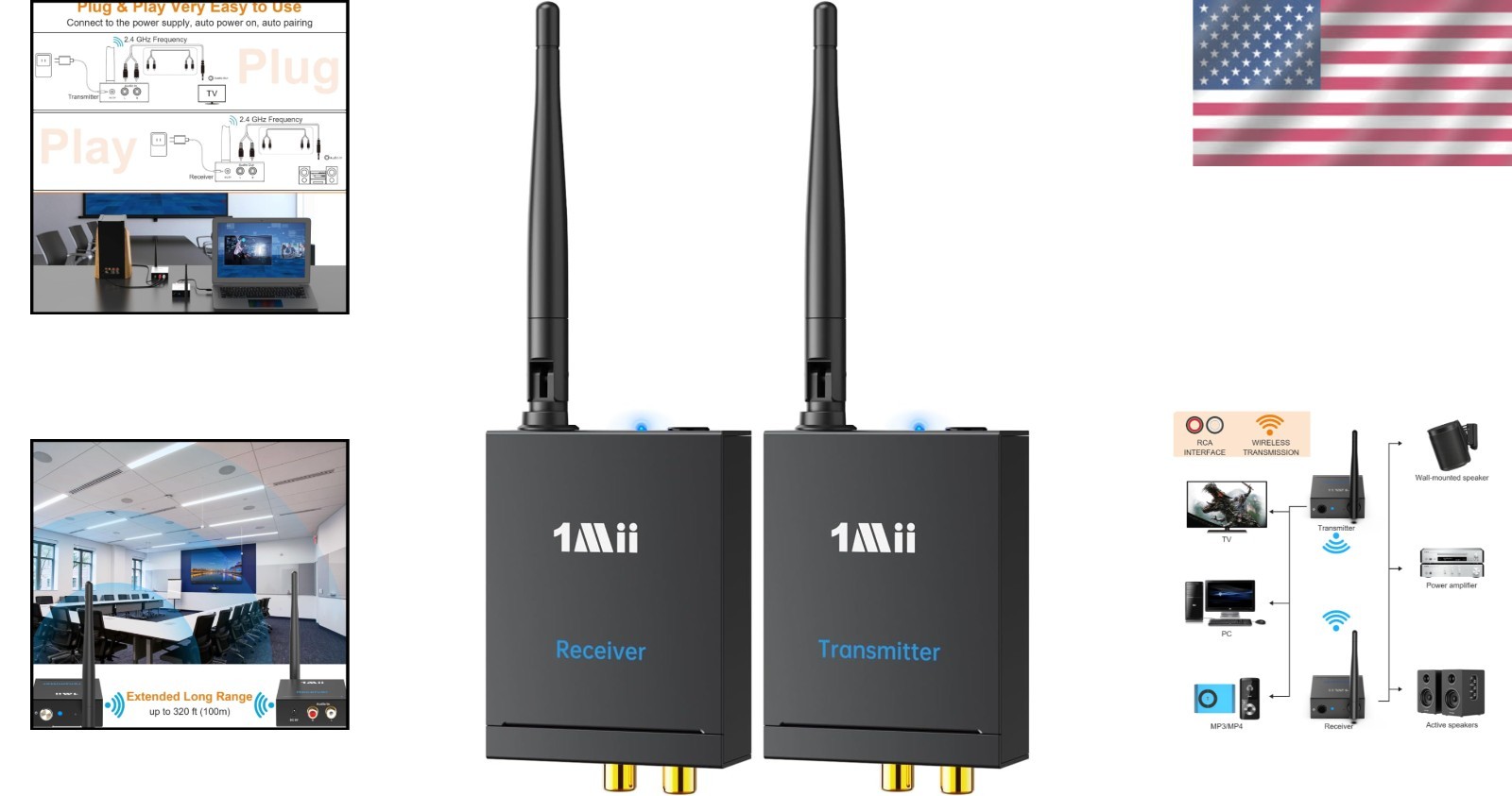 2.4GHz Wireless Audio Transmitter Receiver Set 320FT Range