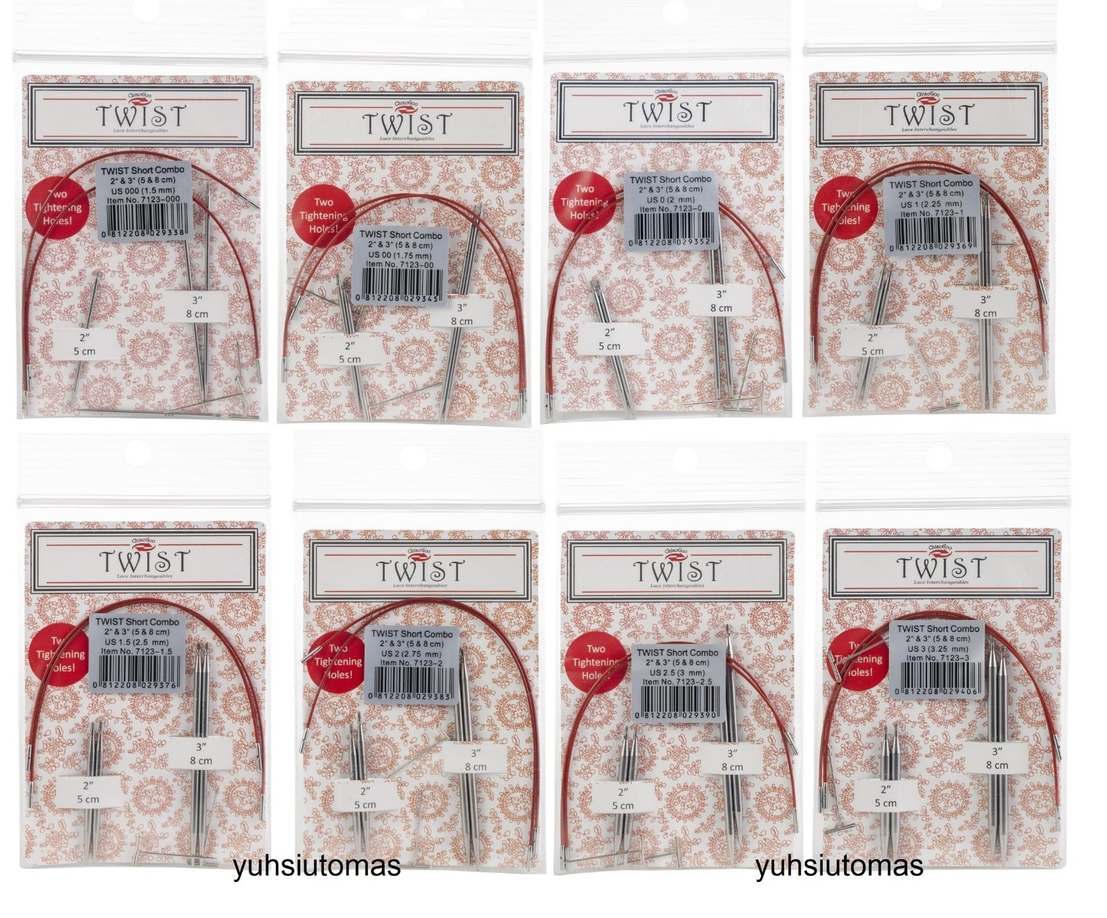 ChiaoGoo Twist Short Knitting Combo Set 2" & 3"- US 0, 00, 000,1,1.5, 2, 2.5, 3
