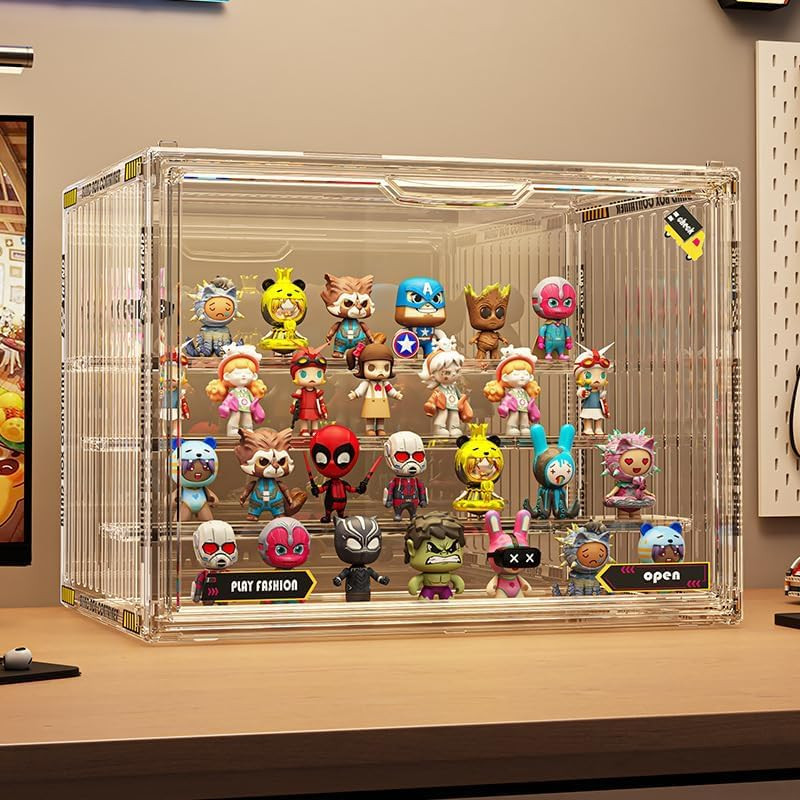 4 Tiers Clear Display Case for Figures, Acrylic Storage Organizers Box with Magn