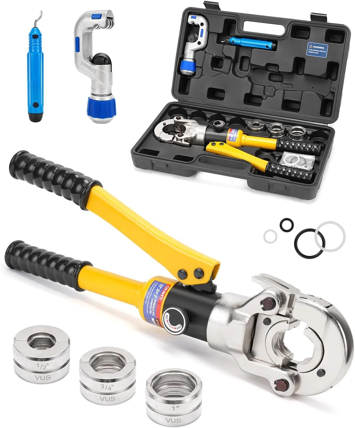 Hydraulic Copper Tube Fittings 1/2, 3/4, 1" Press Crimping Tool Kit Pex Pipe Cri