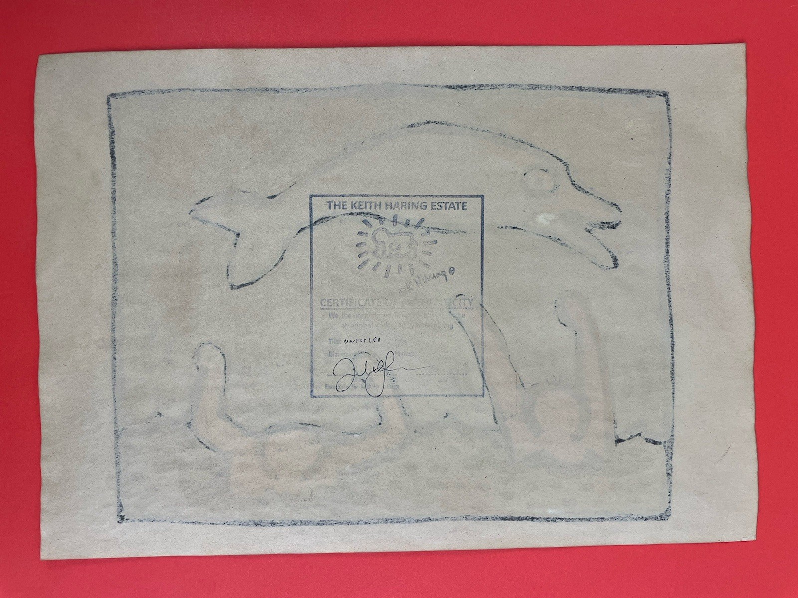 Keith Haring (Handmade) Drawing mixed media on paper signed & stamped