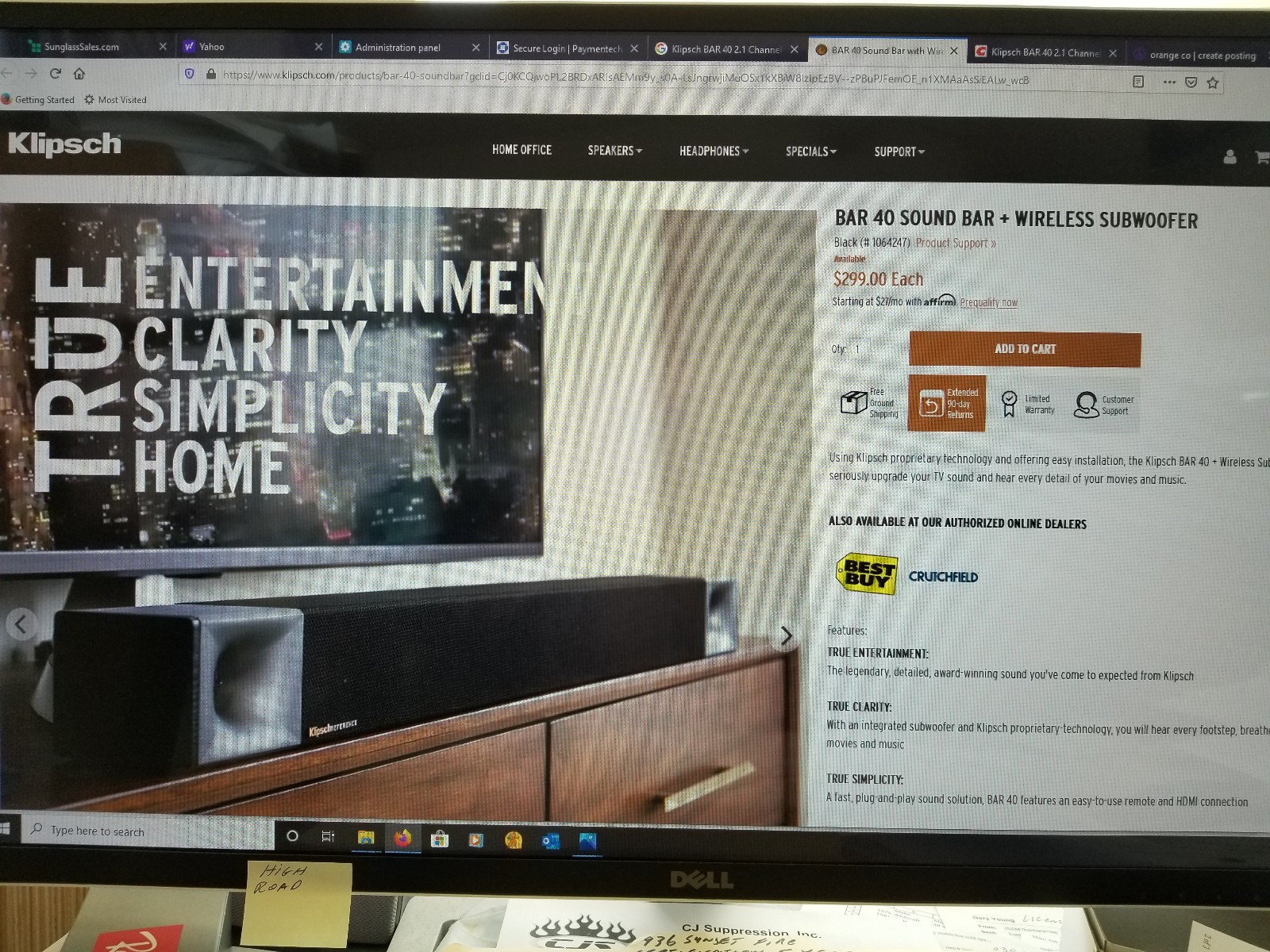 KLIPSCH BAR 40 SOUNDBAR WITH WIRELESS SUBWOOFER BLUETOOTH