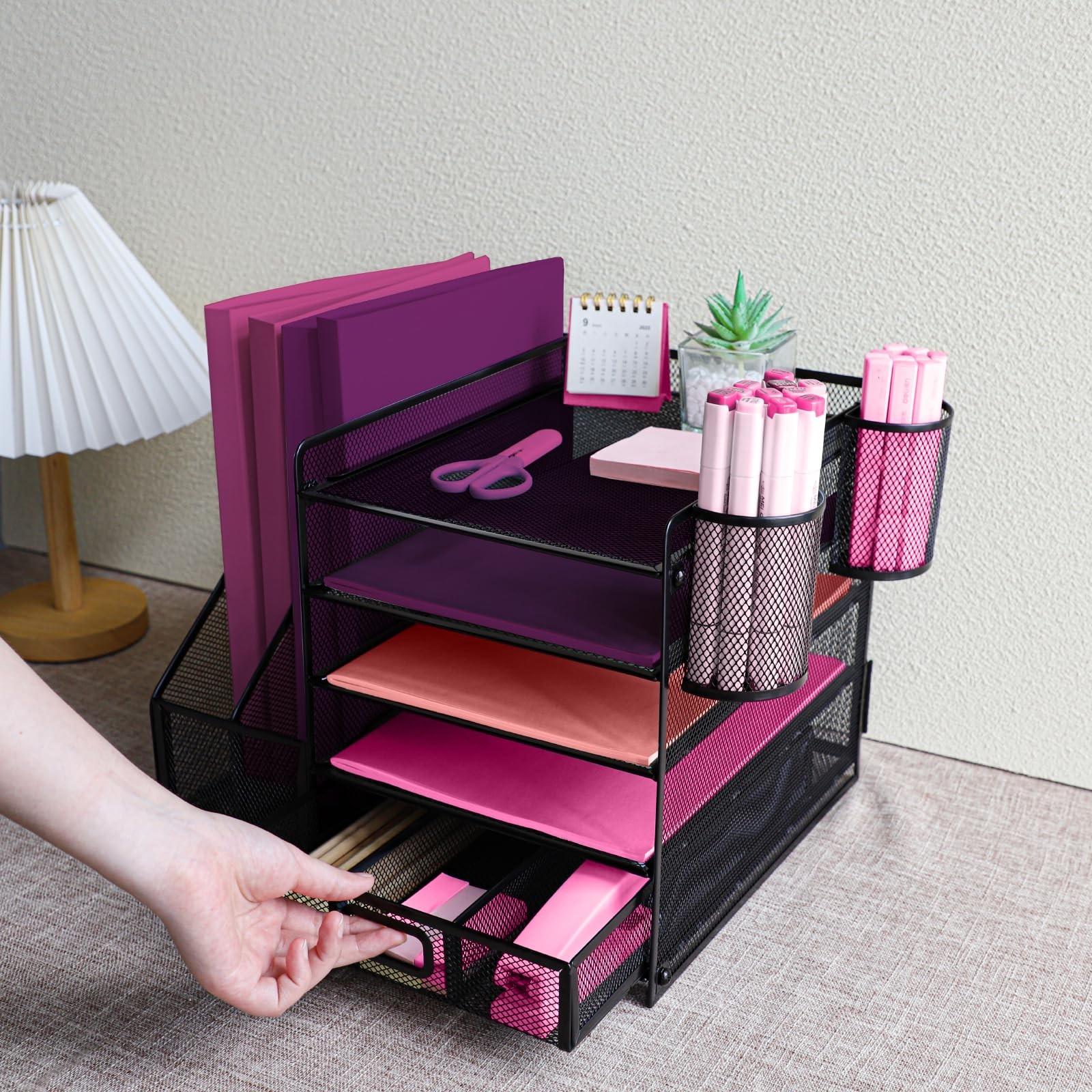 Desk Organizers and with File Holder, 5-Tier Letter Tray Organiser with Drawe...