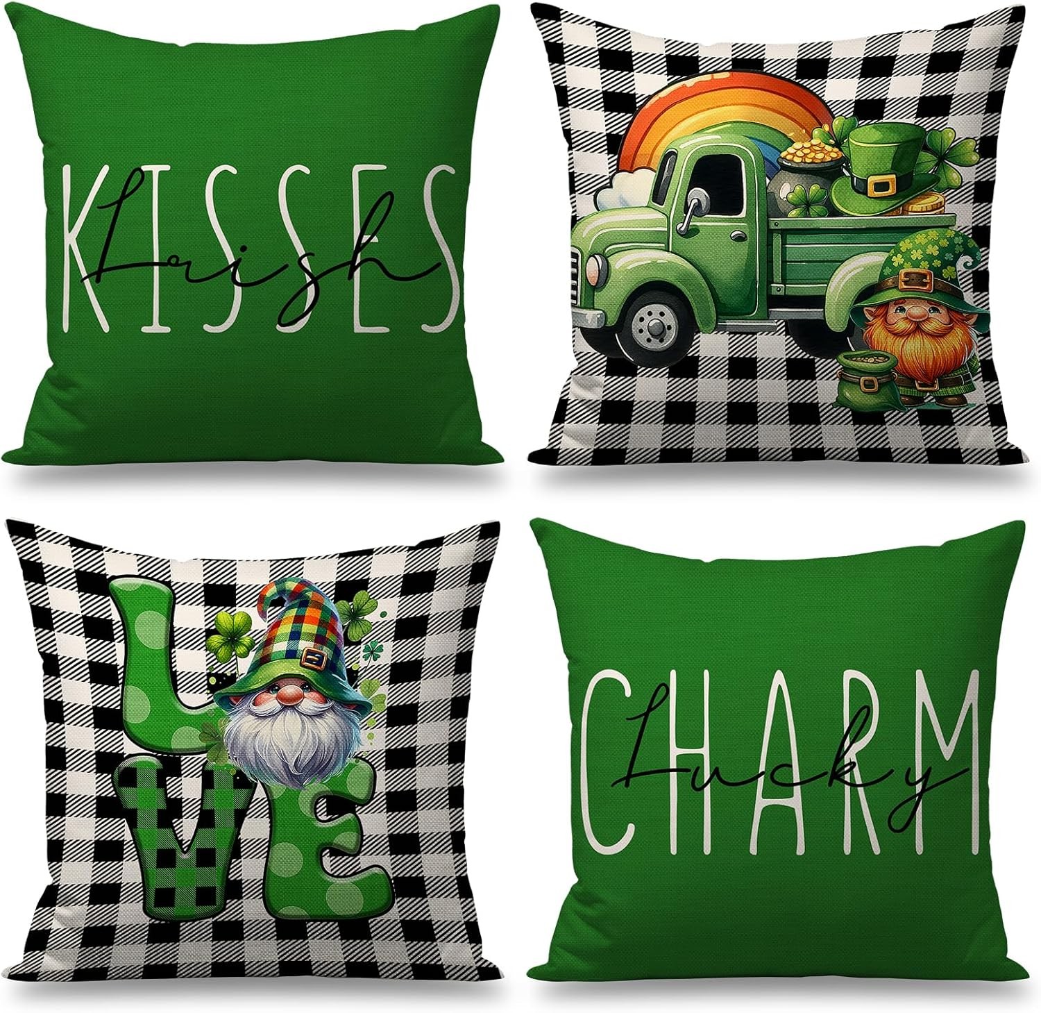 St Patricks Day Pillow Covers 18" x (Pack of 4), Buffalo Plaid