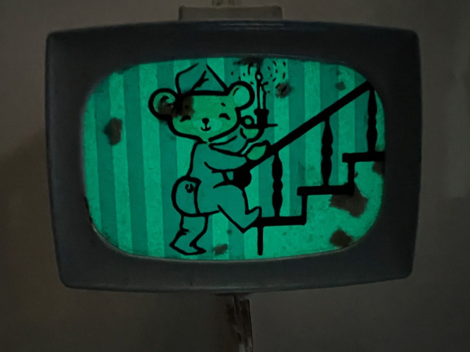 Vtg 1960s Sylvania Panelescent Nite Lite Teddy Bear Stairs Blue TV Night Light