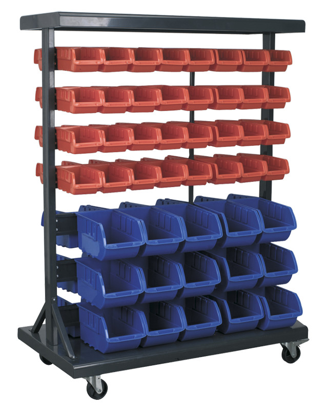 Sealey TPS94 Mobile Bin Storage System with 94 Bins Red Blue On Wheels