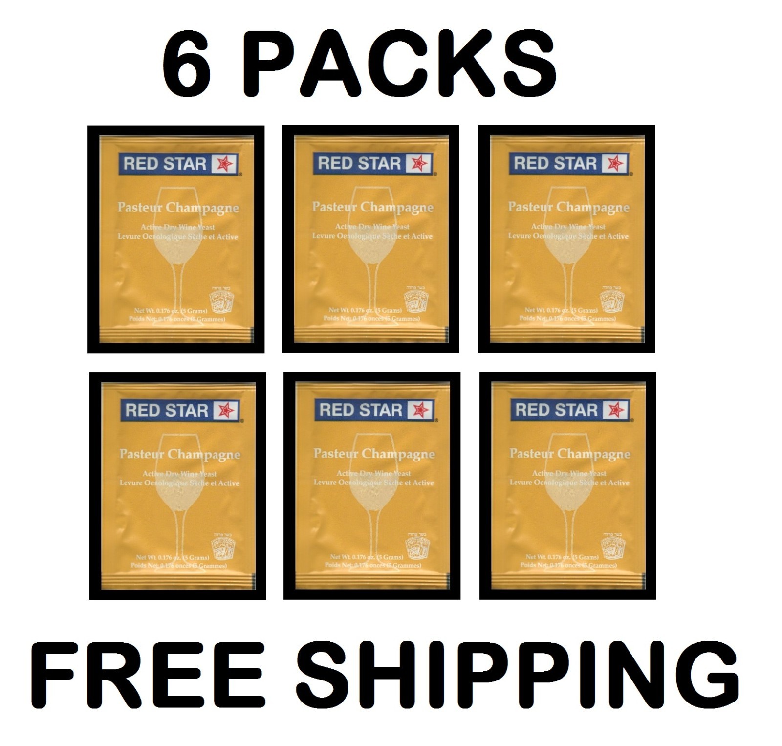 WINE YEAST 6 PACK RS CHAMP PASTEUR BLANC CHAMPAGNE #1 FOR CIDER SODA FRUIT SHINE
