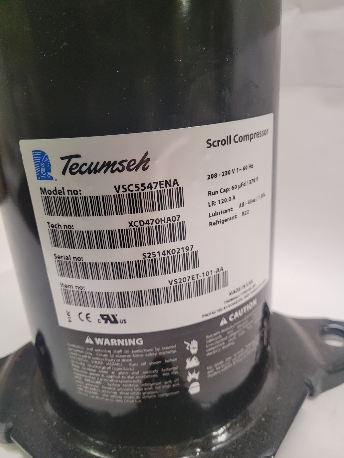 Tecumseh VSC5547ENA / VS207ET-101-J7 Scroll Compressor