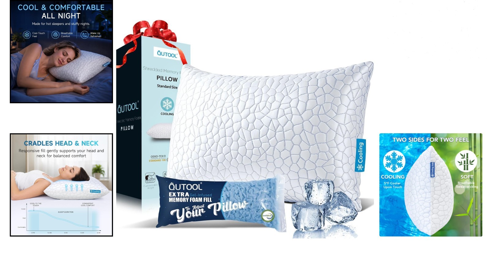 Cooling Pillow for Sleeping Adjustable Memory Foam Bed Pillow with Removable ...