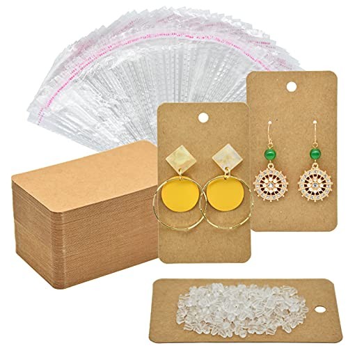 Earring Display Cards with 100Pcs Earring Holder Cards, 100 Pairs Clear Brown