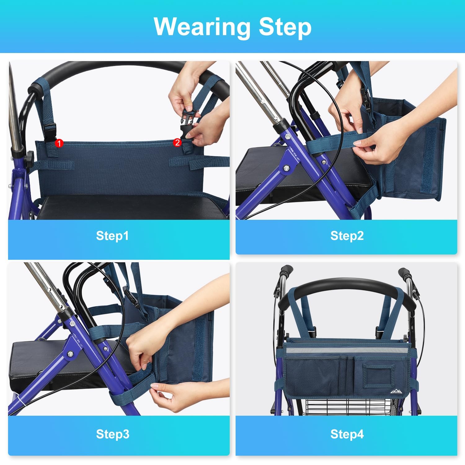 Supregear Rollator Basket Rollator Walker Bag with Cup Holder Foldable Rolling W