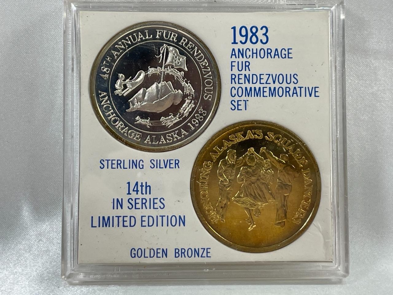 1983 Anchorage Alaska Fur Rendezvous Commemorative Set, Sterling & Bronze