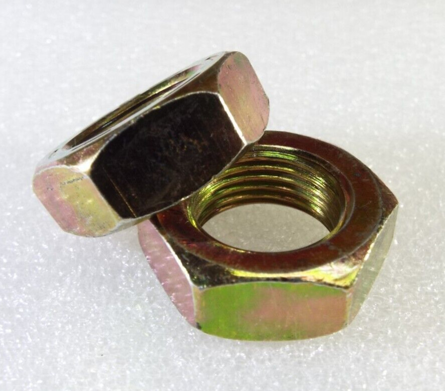 QTY2 JAM NUT 3/4-16 RH HEX 1" FLATS THIN .426 HALF Steel Yellow zinc grade 5