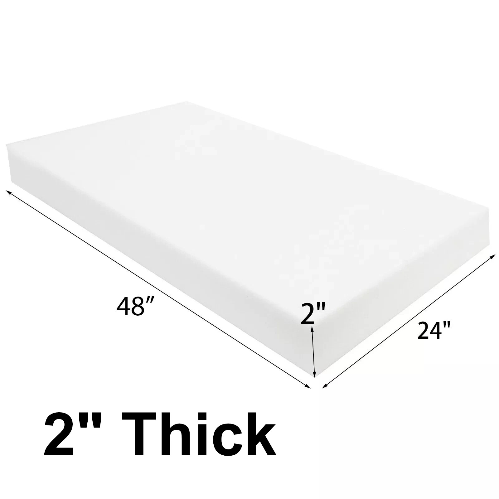 2" Thick 24"x48" High Density Upholstery Foam Sheet Seat Cushion*Choose Firmness