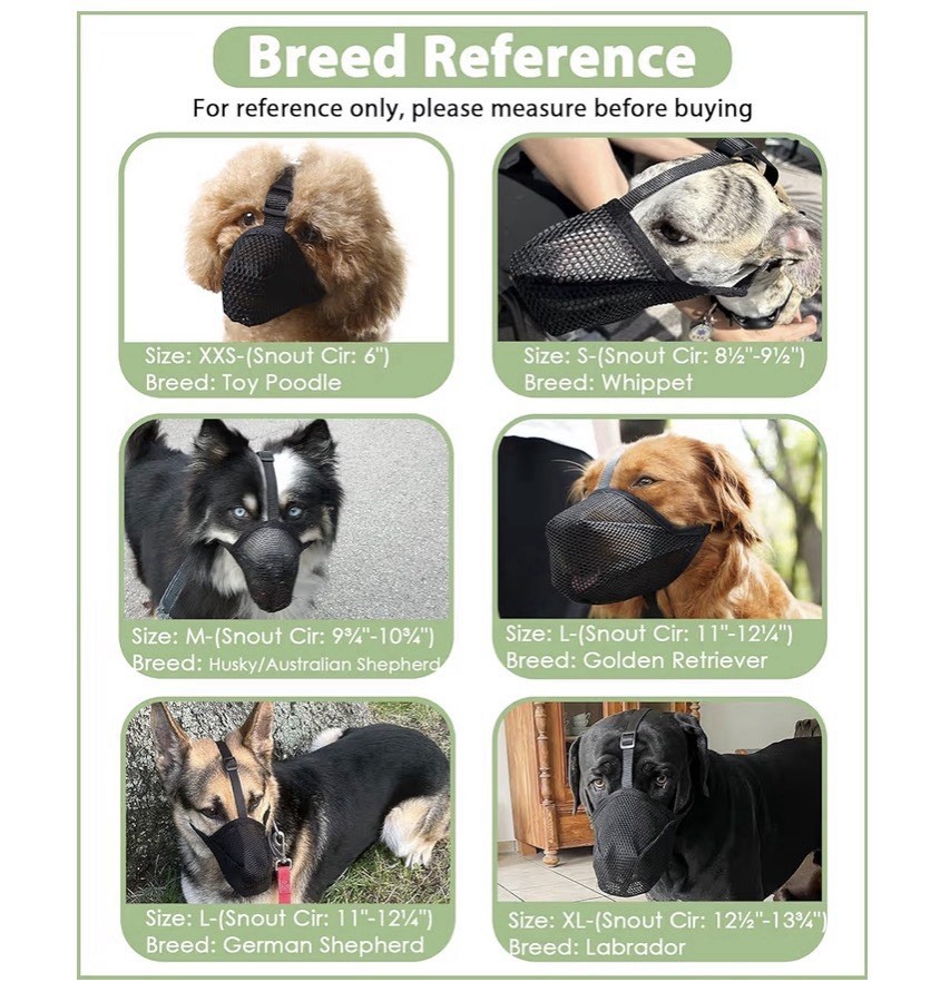 Mayerzon Mesh Muzzle Ultra-Light Breathable Mesh Dog Muzzle Black XS Non Breed