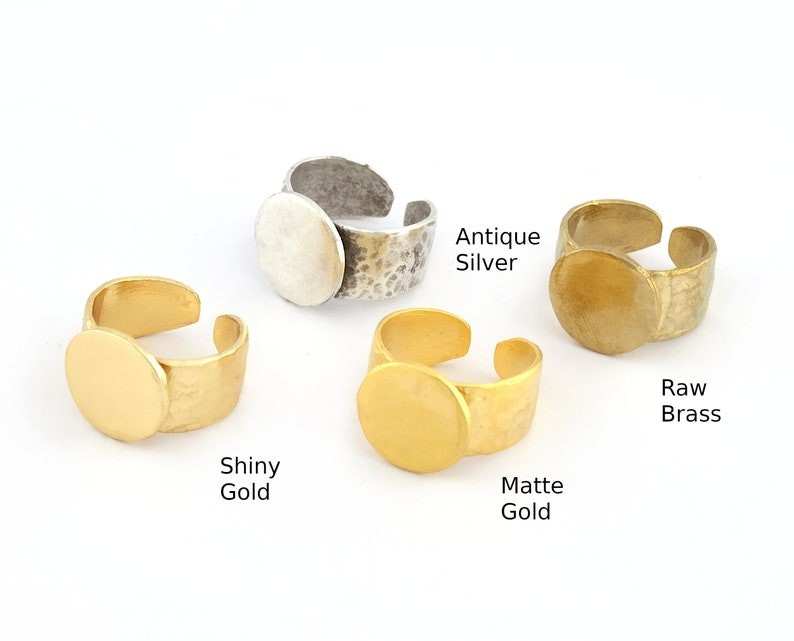 Signet Ring Hammered Adjustable Blank-Raw Brass-Antique Silver-Shiny gold 3954