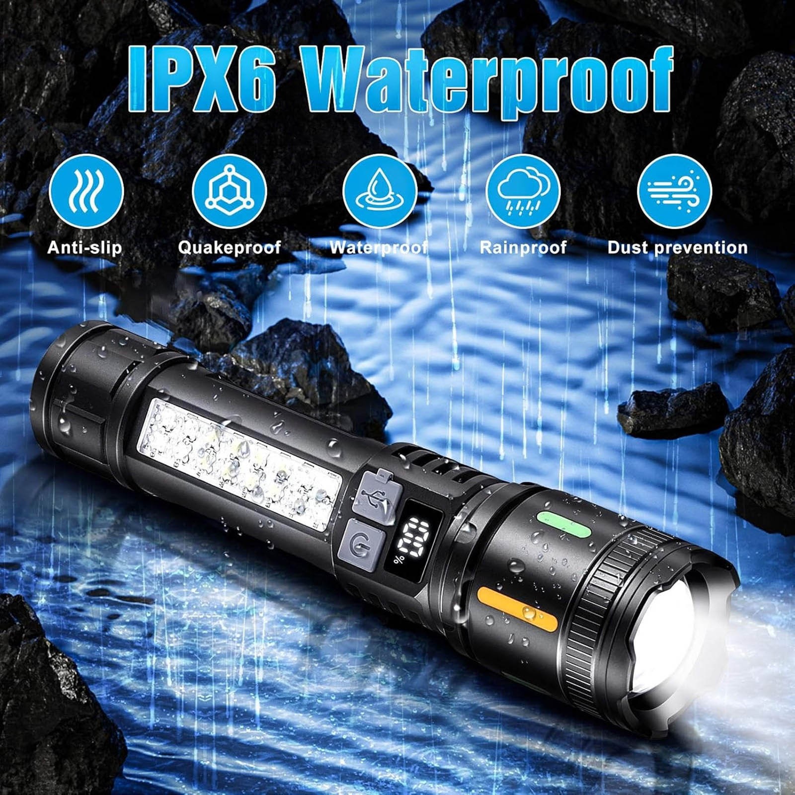 3000 Lumens Super Bright Tactical Flashlight Rechargeable 5 Modes Compact Design