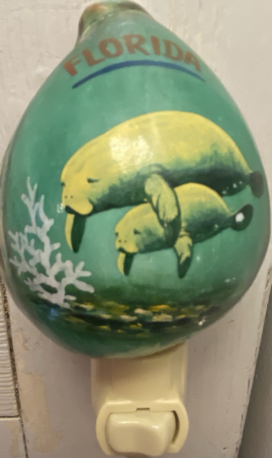 Handpainted Cowrie Shell Night Light Florida Manatees