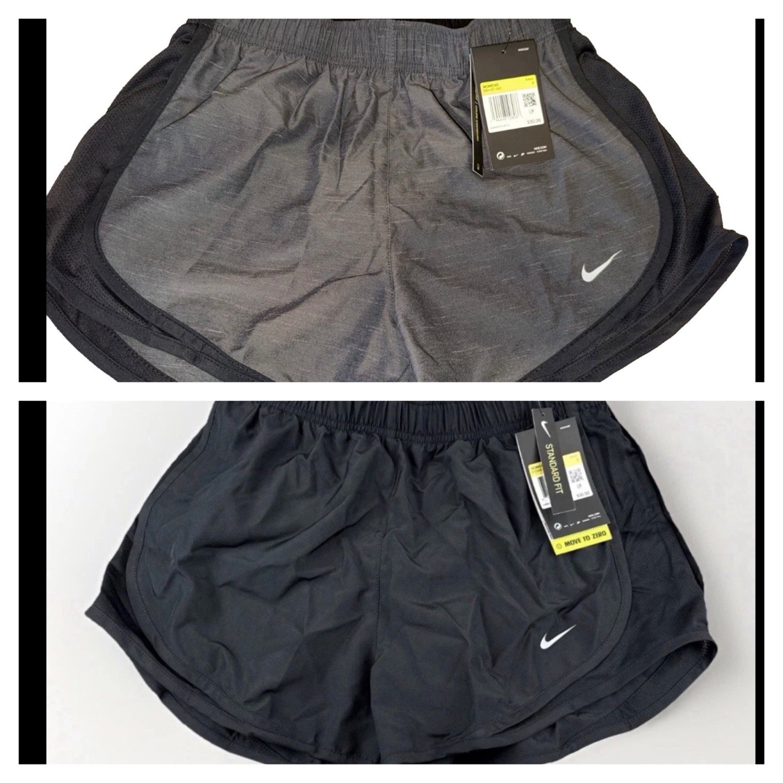 Lot of 2 Nike Women DRI-FIT Tempo Running Shorts Brief Lined Black Gray SMALL