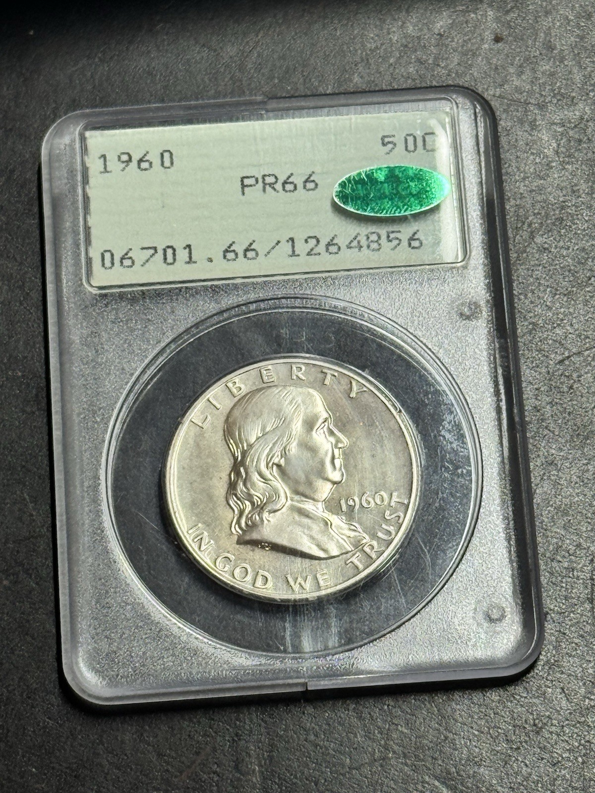 1960 Franklin Half Dollar Gem Proof PCGS PR66 CAC OGH Rattler Holder Coin (3539)