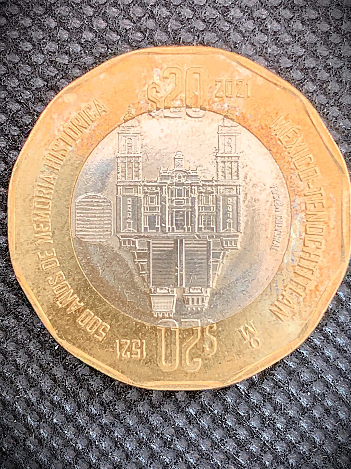 BIMETALIC MEXICAN COIN $20 PESOS 500 AÑOS MEMORIA HIST MEXICO TENOCHITLAN 