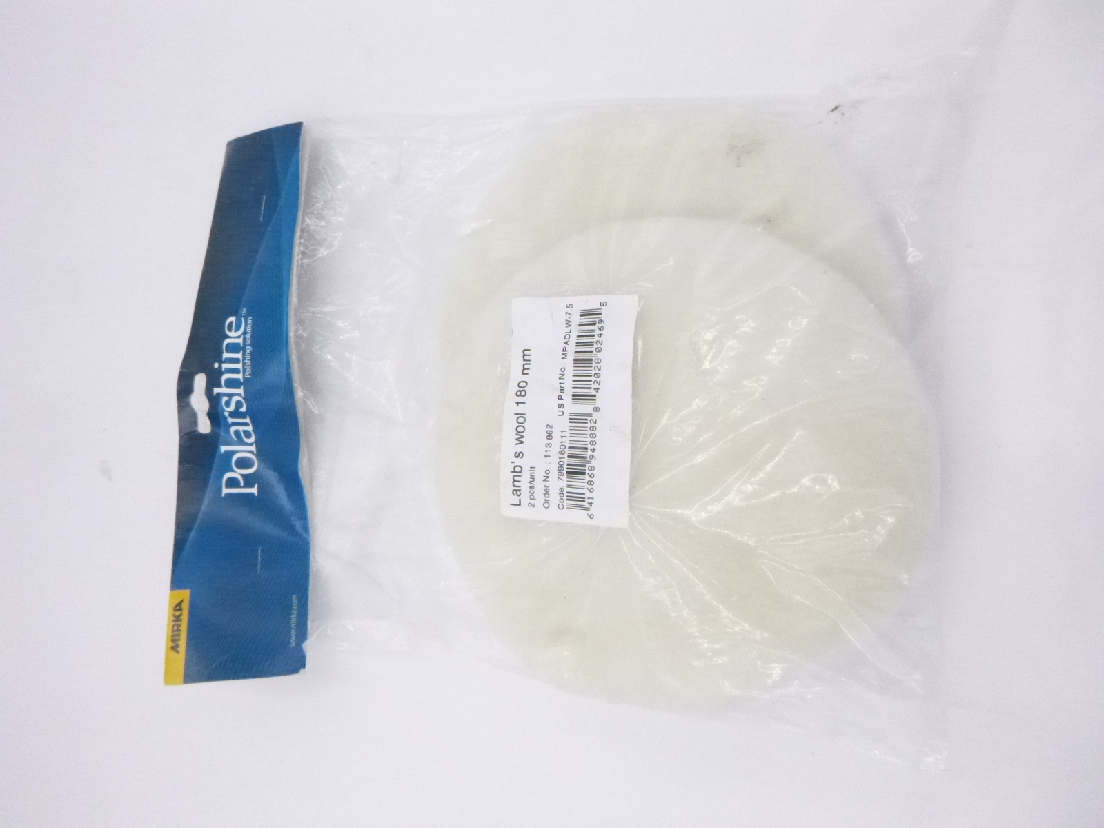 Mirka Polarshine MPADLW-7.5 7.5"D 180mm Lambs Wool Polishing Pad 2/Pk
