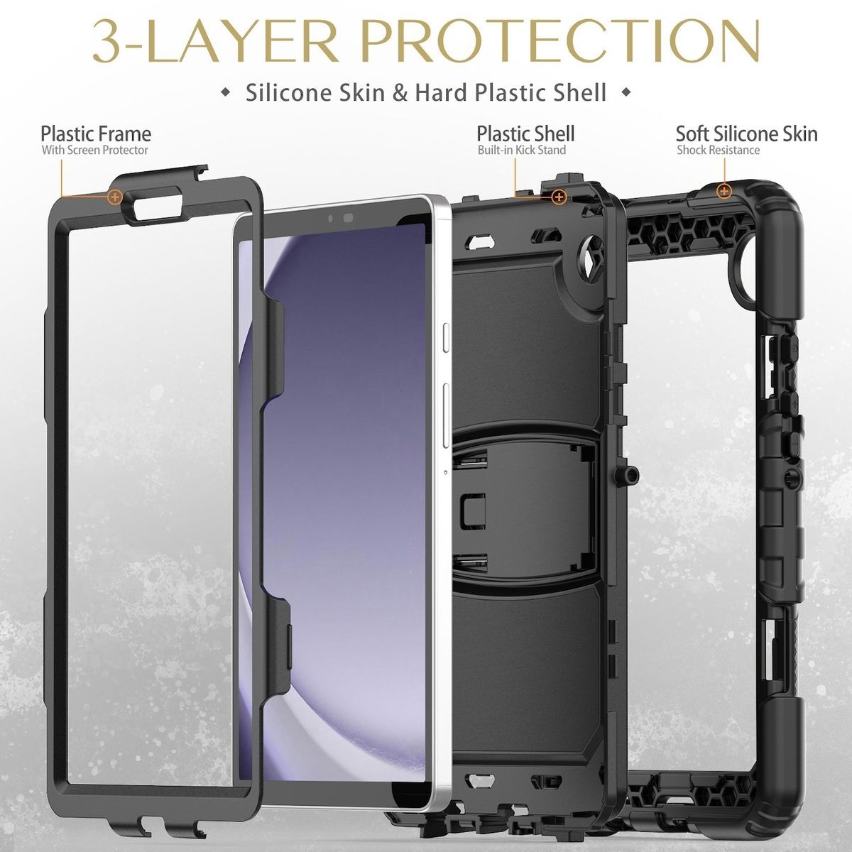 For Samsung Galaxy Tab A9 Silicone Tablet Case Shoulder Strap + Holder
