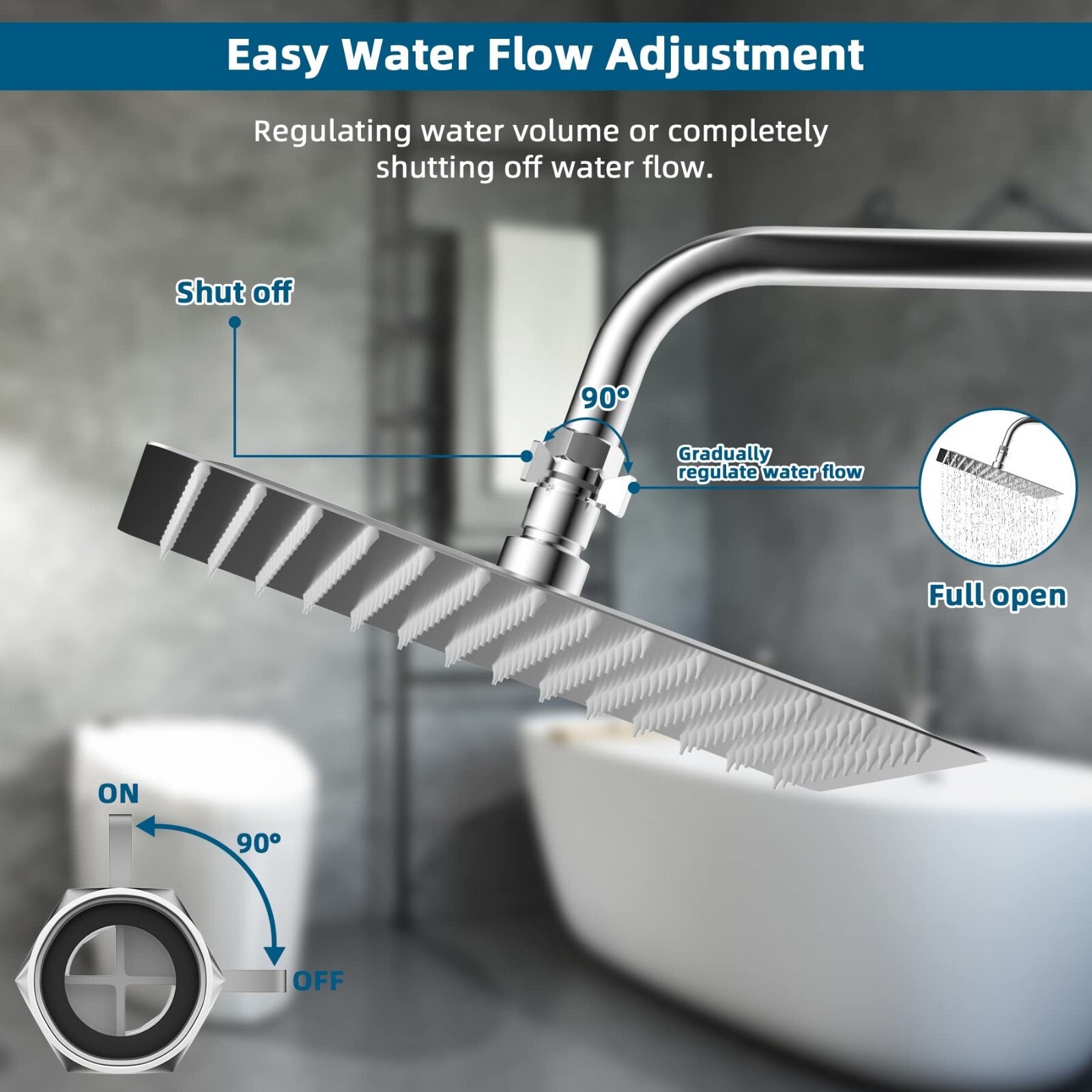 All Metal Shower Head Flow Control Valve G1/2 Brass Shut-off Valve with Handle