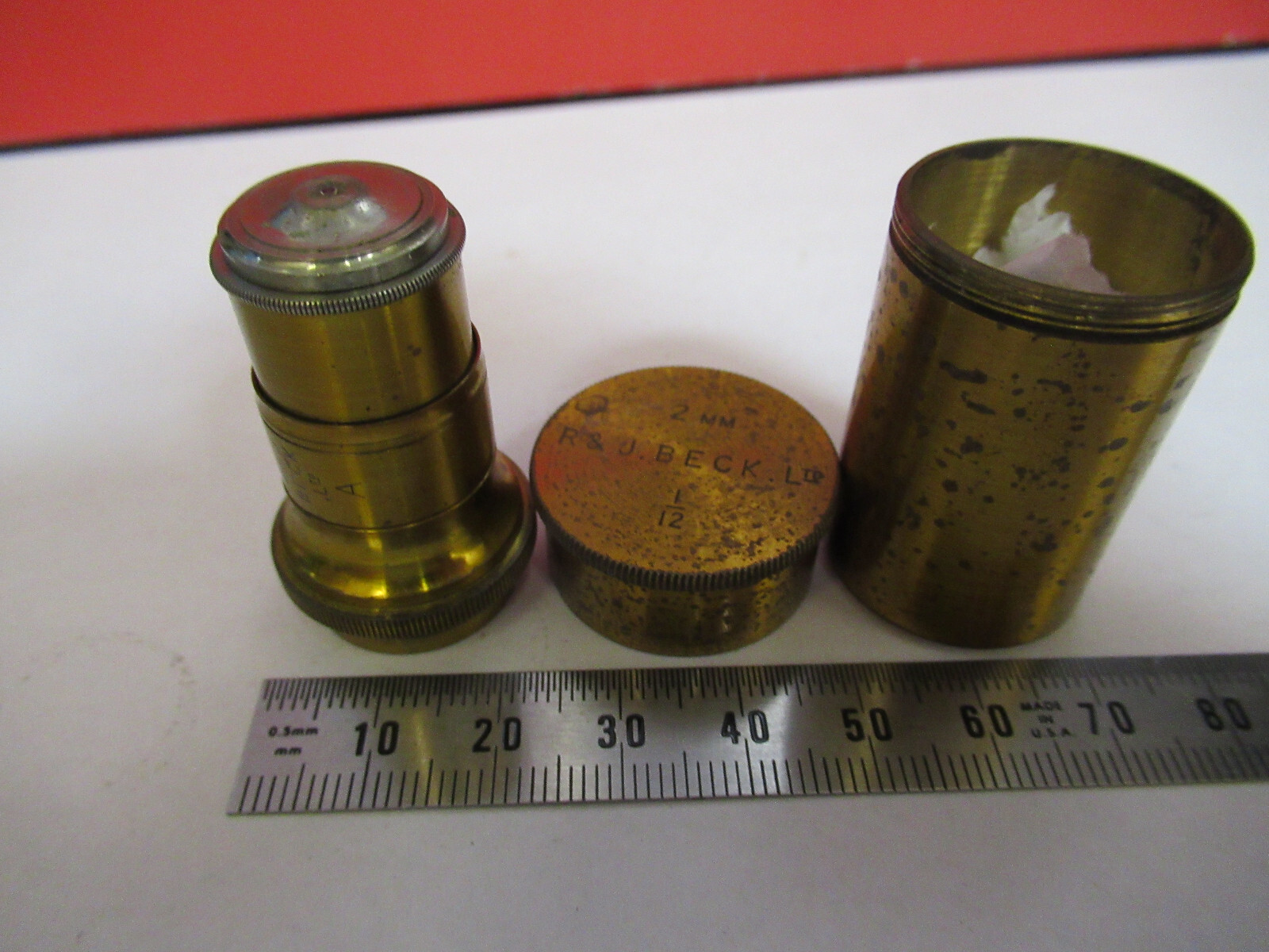 ANTIQUE BRASS RJ BECK LONDON "1/12" OBJECTIVE MICROSCOPE AS PICTURED &F8-A-85