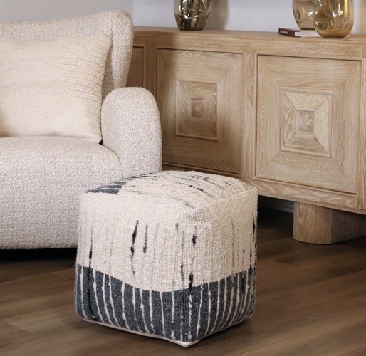 Krishnendu 16" x 16" Handwoven Wool Pouf New