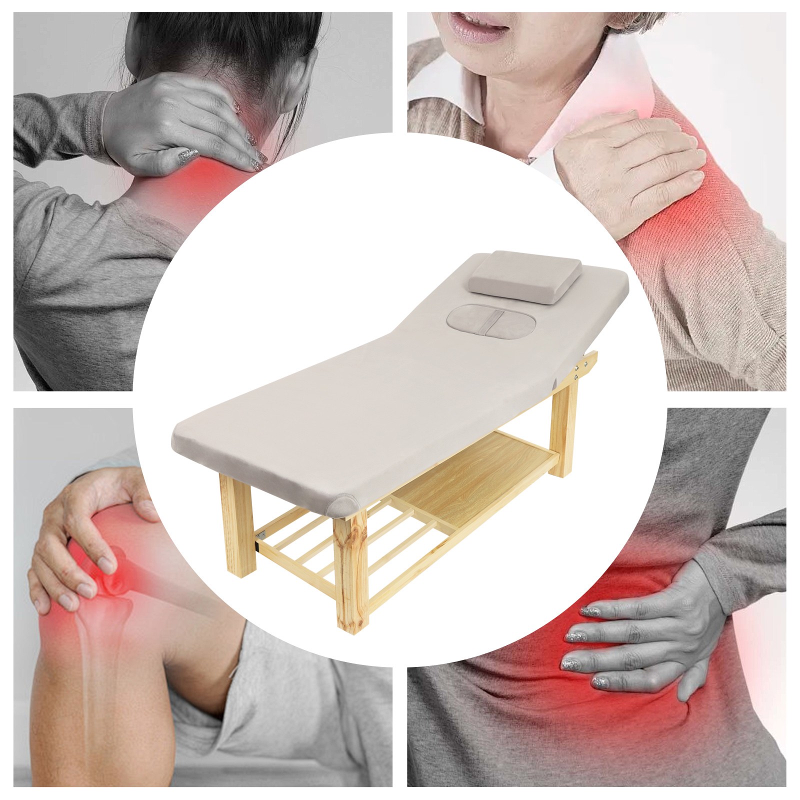 Massage Bed Physical Treatment Bed Rectangular Spa Facial Massage Table w/Pillow