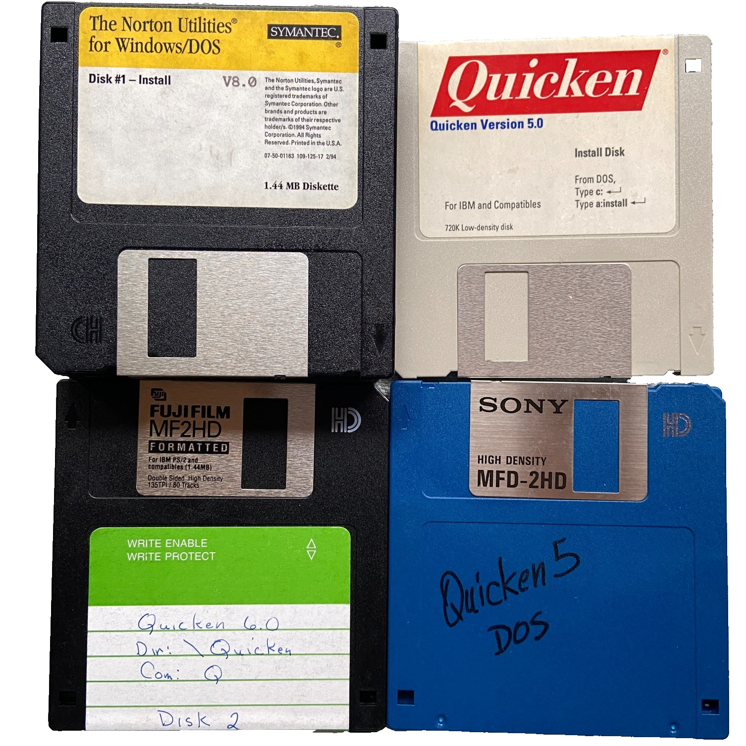 Vintage Software Lot 3.5” Norton Utilities 8.0 Symantec Quicken 5.0 DOS 1994 Win