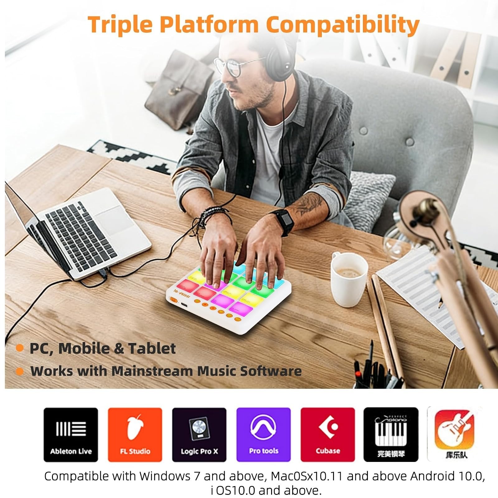 Lefiko Mini Wireless MIDI Controller with 16 RGB Pads & Aftertouch