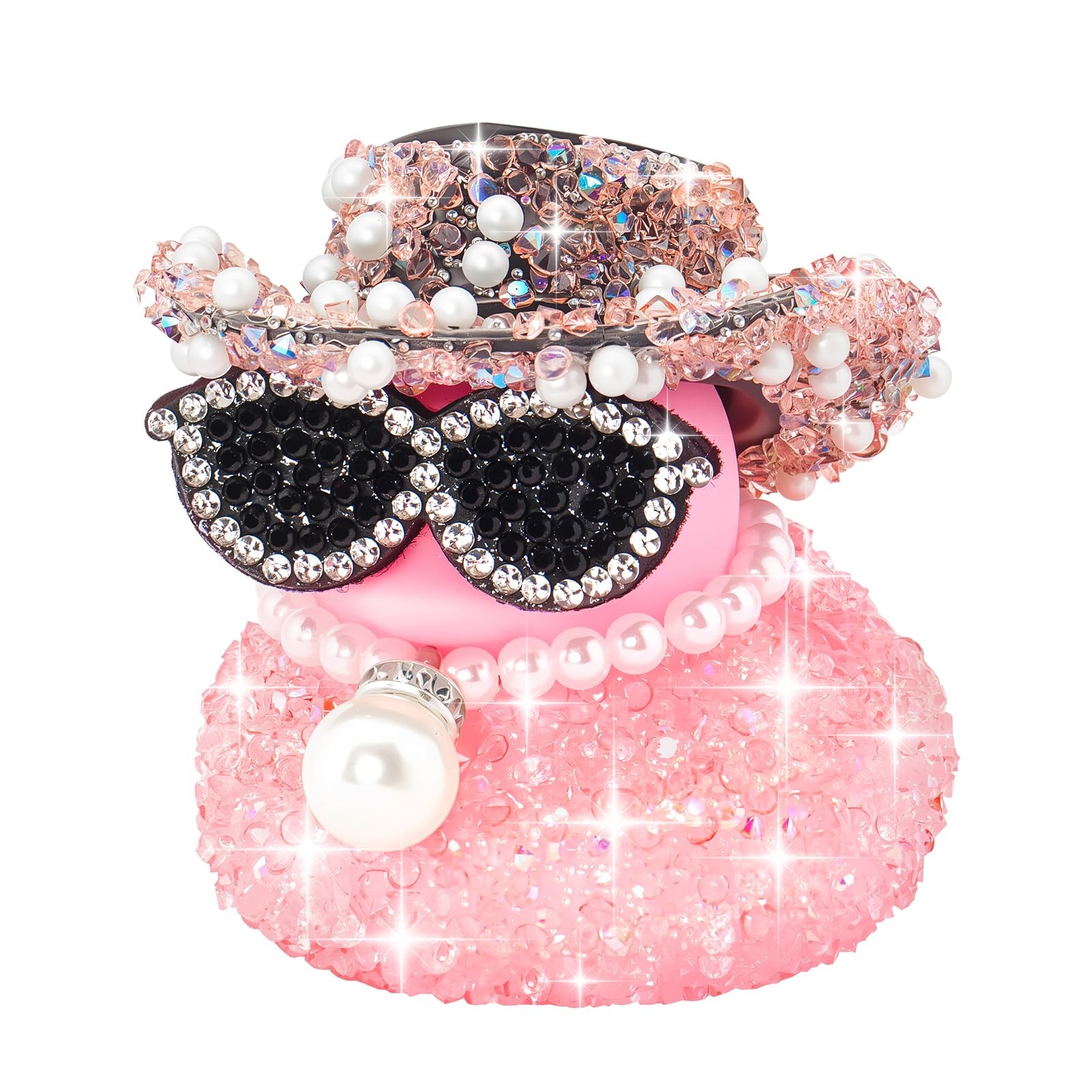 wonuu Pink Diamond Rubber Duck Car Ornaments Dashboard Decorations for