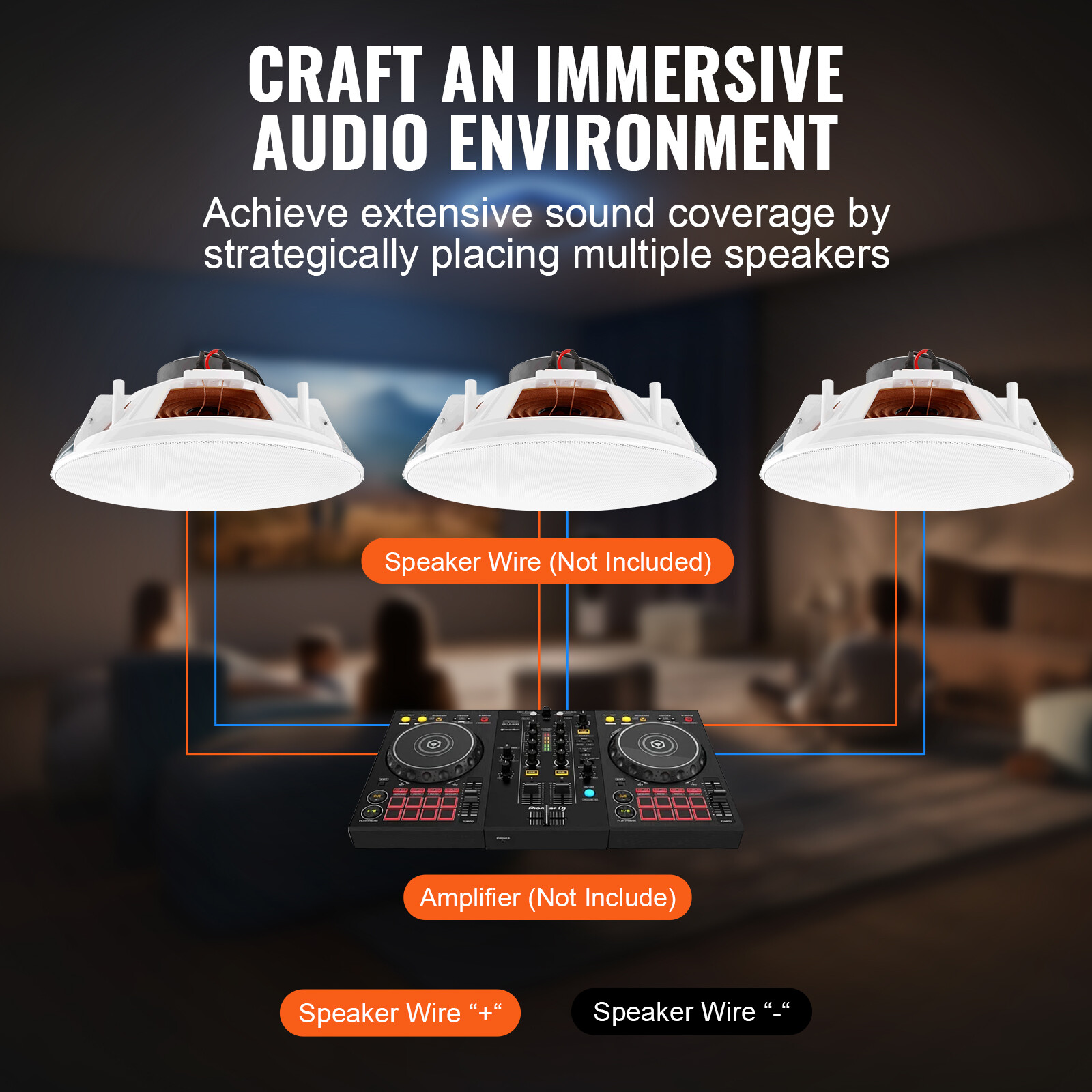 VEVOR 4PCs 8 in Ceiling Speakers 100W Flush Mount Ceiling & in-Wall Speakers