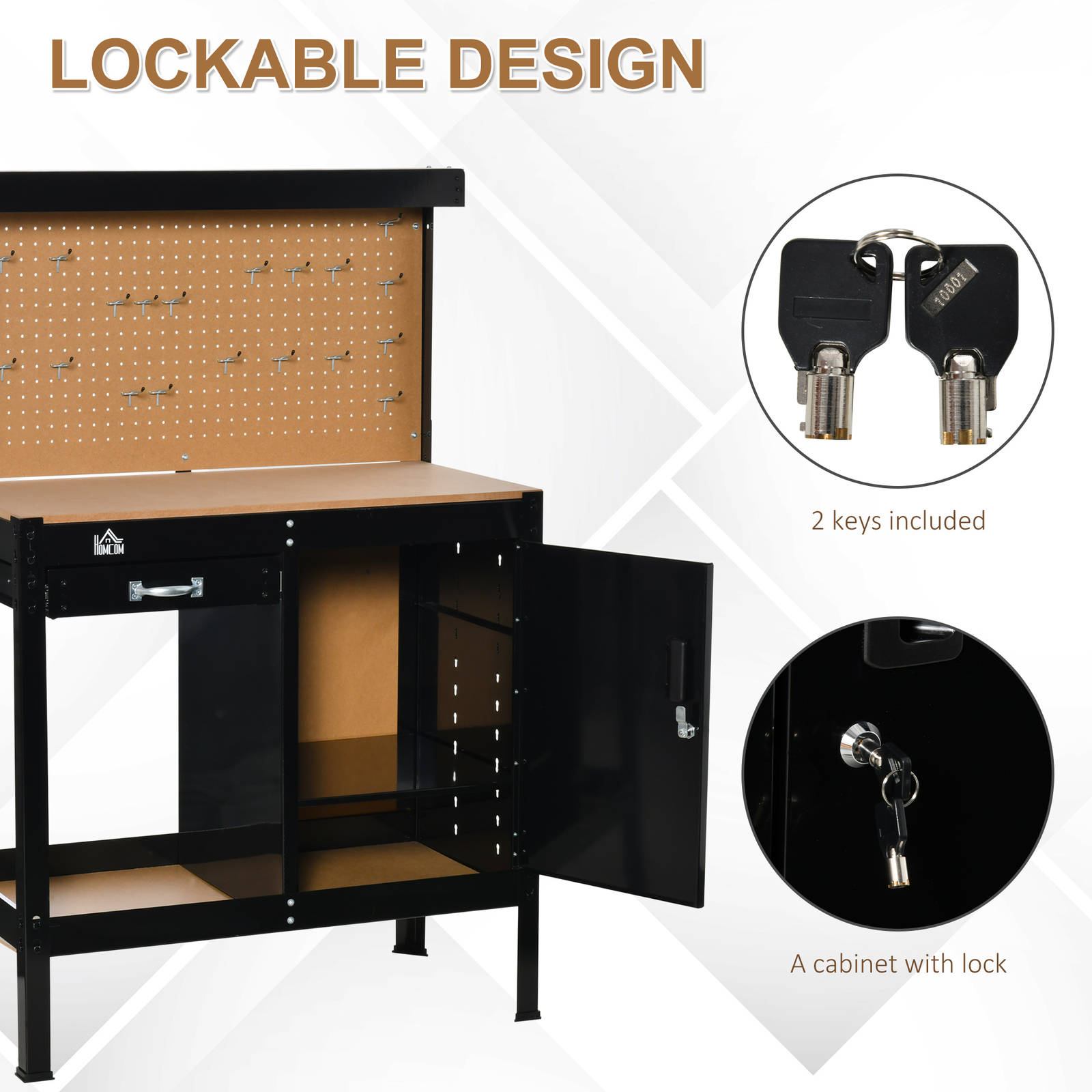 Garage Tool Storage Desk Work Bench Workshop Table with Drawer & Peg Board