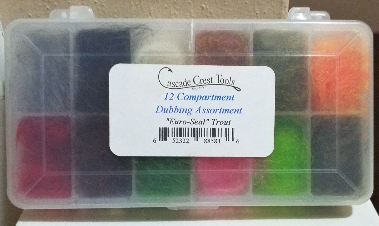 12 COLORS DUBBING BOX ~ CASCADE CREST TOOLS ~ EURO SEAL TROUT ~NEW -- USA SELLER